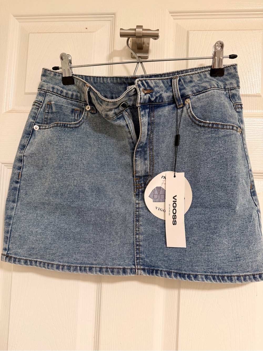 Vigoss Light Blue Denim A-Line Mini Skirt